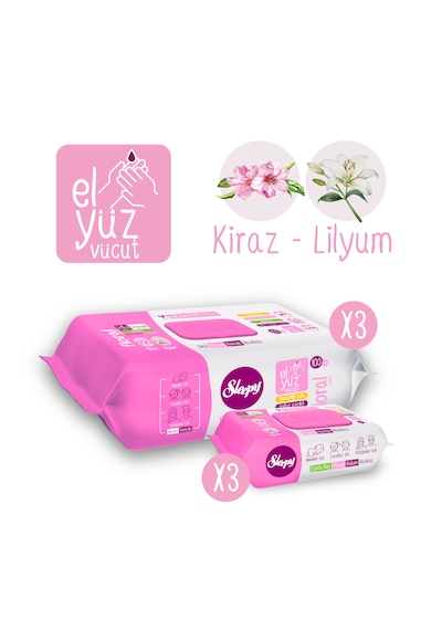 Sleepy Floral Kişisel Bakım Havlusu 3x100 300 Yaprak + Çanta Boy 3x25 75 Yaprak