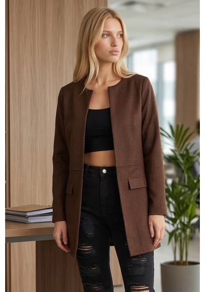 Armonika Kadın Kahve Beli Dikişli Uzun Ceket Arm-26k001091