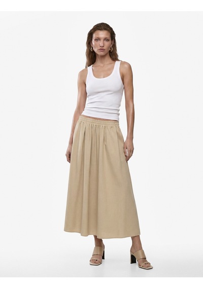 Koton Keten Görünümlü Beli Lastikli Loose Fit Kloş Etek Bej 6sak70241pw Ekru