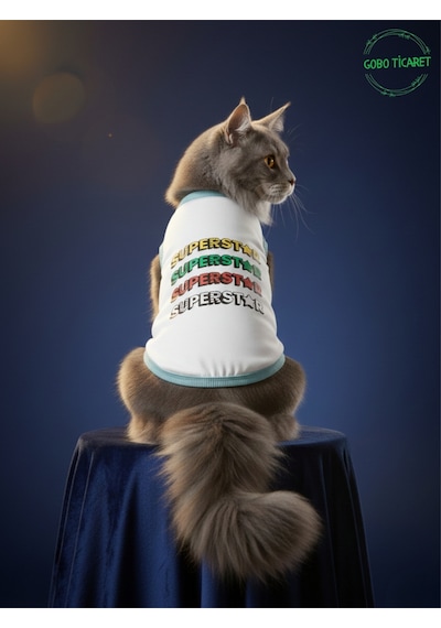 Beyaz Superstar Yazılı Kedi Ve Köpek Kıyafeti Tişörtü Elbisesi Large/l/beden 3