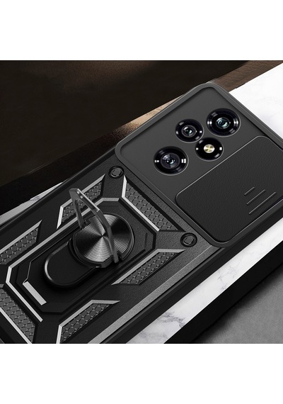 Honor 200 Pro Kılıf Sürgülü Kamera Koruyucu Manyetik Standlı Tank Koruma Celikaksesuar Siyah