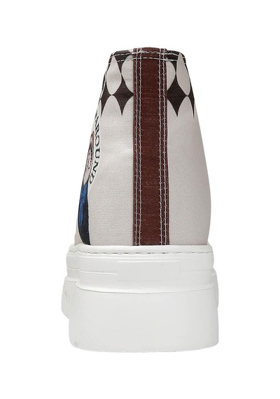 Kadın Vegan Bej Kalın Taban High Sneakers - Dooking Around Tasarım Çok Renkli