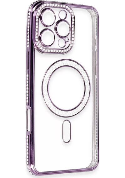 Newface Apple iPhone Uyumlu 16 Pro Kılıf Joke Simli Magneticsafe Kılıf - Derin Mor