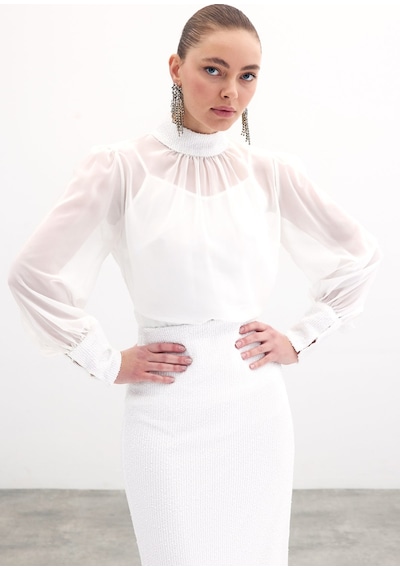 Sateen Payet Detaylı Bluz - Ekru-135856 Ekru