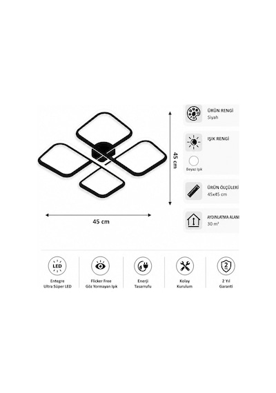 Nuvo Led Plafonyer Avize Beyaz Işık Siyah