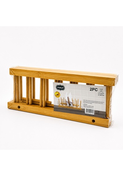 2pcs Bambu - Ahşap Tezgah Üstü Tabaklık - Bulaşıklık Renkli