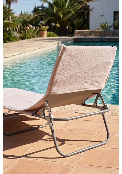 Pudra %100 Pamuk Şezlong Havlusu, 60x180 Cm, Hızlı Kuruyan Plaj Havlusu Pembe