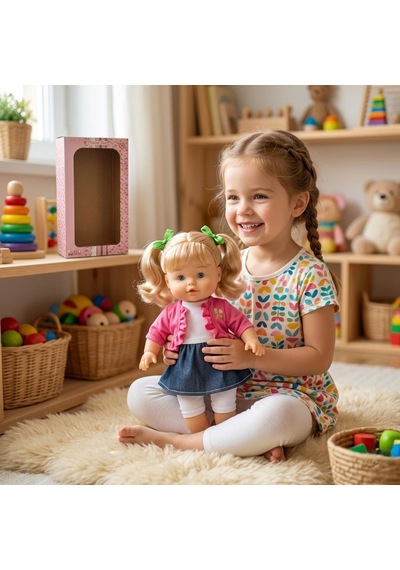 Sevimli Hanım Kız 30cm Kolları Ve Bacakları Hareket Eden Elbiseli Ve Aksesuarlı Oyuncak Et Bebek 1