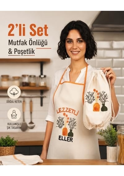 Tr Önlüğü Kadın Çiçek Desenli Cepli Askılı Mutfak Yemek Pişirme Servis Önlüğü 70x75 Yeşil Diğer
