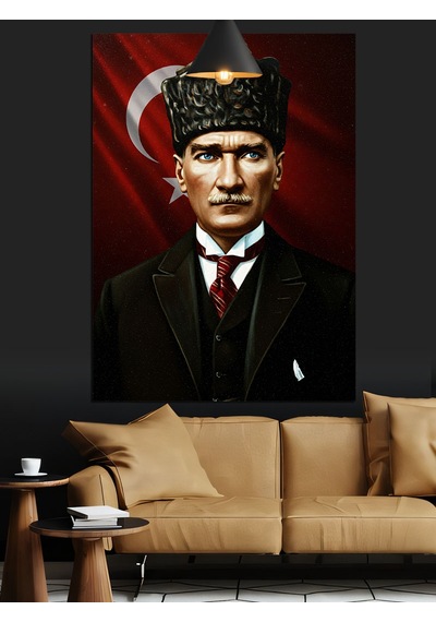 Kırmızı Bayrakve Mustafa Kemal Atatürk Dekoratif Kanvas - Mdf Ahşap Tablo