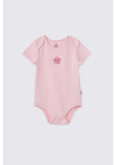 Panço Liberty Kumaş Yenidoğan Kısa Kollu Pembe Body