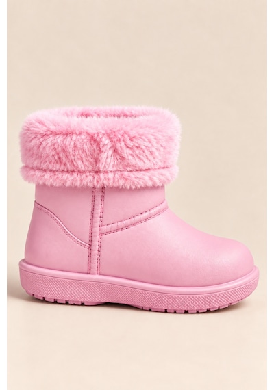Altın Pabuç Çocuk Kürklü Bot Su Geçirmez Kaymaz Taban Erkek Kız Unisex İçi Kürklü Çocuk Yağmur Çizmesi Kar Botu Pembe