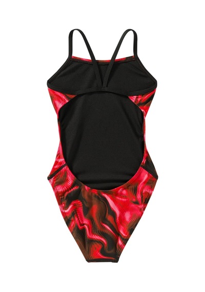 Tyr Durafast Elite Girl's Cutoutfit Swimsuit - Waveform Kırmızı - Siyah
