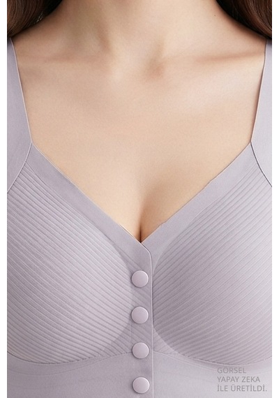 Cottonill Seamless Bra - Neriva Lila Lazer Kesim Önden Düğmeli Minimizer Kadın Sütyen