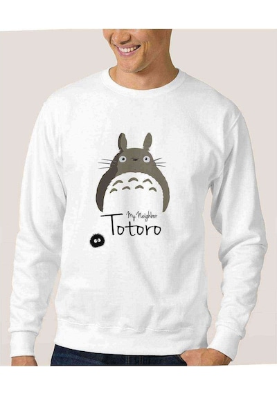 My Neighbor Komşum Totoro Baskılı Beyaz Erkek Örme Sweatshirt (534644215)