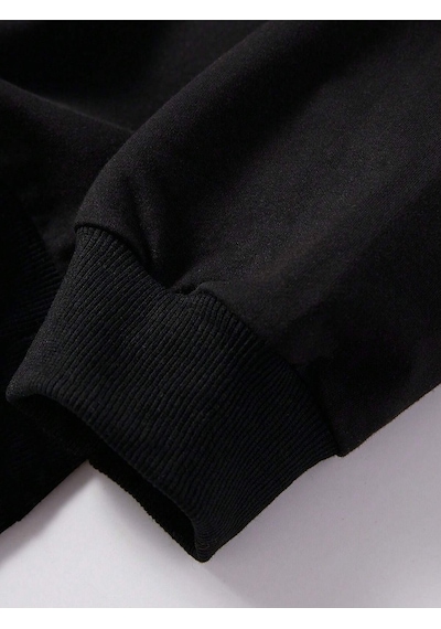 Paris-dikey-çift-çizgi-baskılı Bisiklet Yaka Siyah Swetshirt - Oversize Unisex Kalın Kışlık Siyah