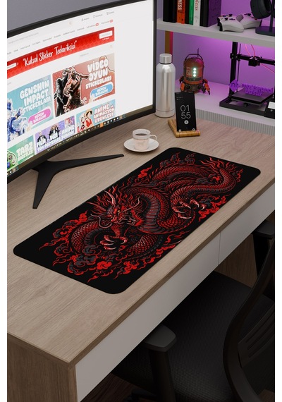 Ejderha Kırmızı V1 70x30 Xl Gaming Kauçuk Kaymaz Taban Mouse Pad Fare Altlığı