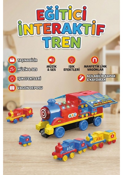 Eğitici İnteraktif Tren Seti - Sesli, Işıklı, Manyetik Vagonlu Ve Kaydıraklı Büyük Oyuncak