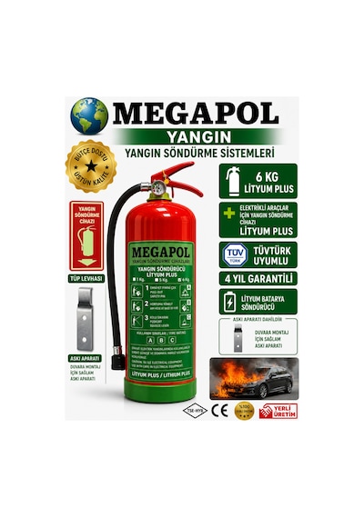6 Kg Ledium Plus Elektrik Araç Yangın Söndürücü, Elektrikli Batarya Yangın Söndürücü,