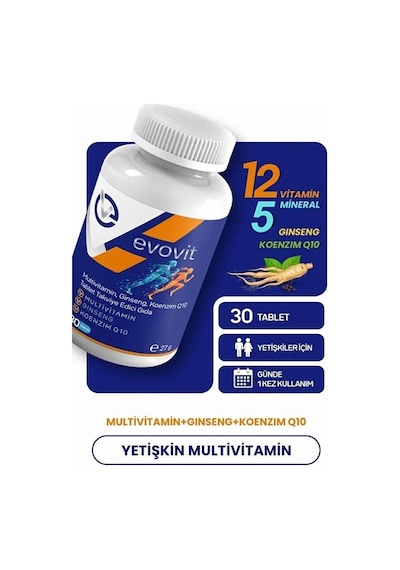 Tr Evovit Multivitamin Tablet, 30 Tablet, Ginseng Ve Koenzim Q10, Enerji Metabolizması Ve Bağışıklık Sistemi Deste