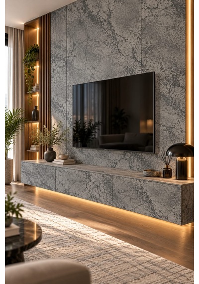 Deconitte Kendinden Yapışkanlı Antrasit Gri Beton Desenli Pvc Folyo Mobilya Dolap Masa Tezgah Kaplama 60x100cm
