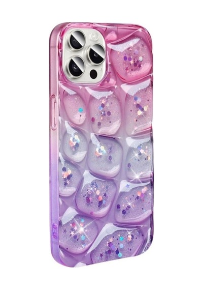 Apple Uyumlu iPhone 15 Pro Max Kılıf Simli 3d Desenli Zore Hacar Kapak Pembe-mor