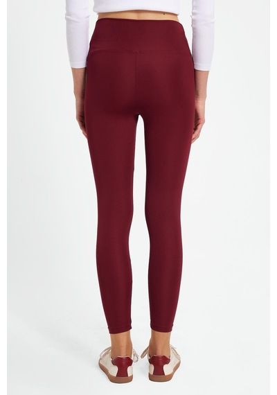 Tudors Kadın Slim Fit Dar Kesim Scuba Kumaş Beli Lastikli Bordo Tayt-42441 Bordo
