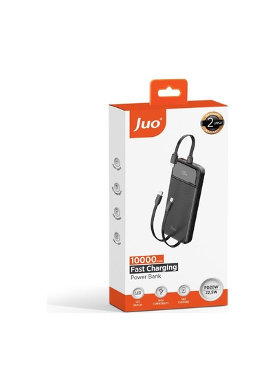 10000mah 22.5w Led Ekranlı Lightning Ve Type-c Kablolu Powerbank Taşınabilir Hızlı Şarj Cihazı Siyah