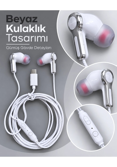 Nm Store Dahili Mikrofonlu Kablo Üzeri Kumandalı Beyaz Kulaklık
