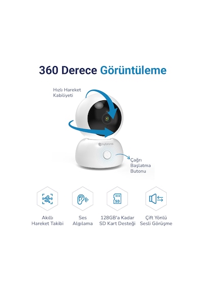 Hybrone Omni Wi-Fi Akıllı Kamera, Akıllı Hareket Takibi, Ses Algılama, Çift Yönlü Sesli Görüşme