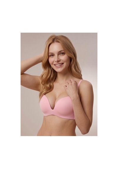 Donlaritta Kadın Dolgulu Balensiz Toparlayıcı Push Up Pamuklu Decolette Sütyen Pembe