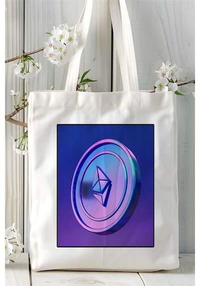Art Hediye Etherium Baskılı Bez Çanta Omuz Çantası Kişiye Özel Desen 5 Çok Renkli