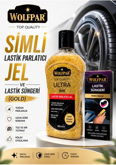 Simli Lastik Parlatıcı Jel Ve Lastik Süngeri Gold