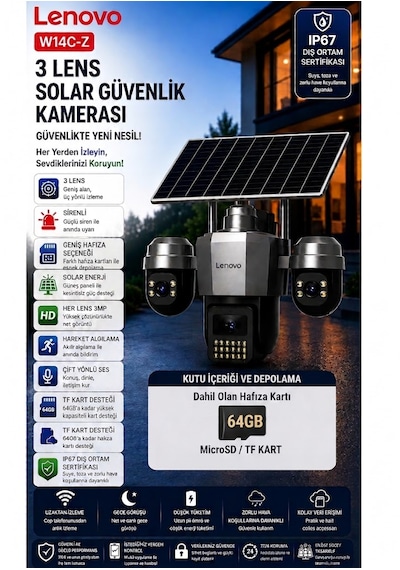 W14c-z Smart 4g Solar Kamera + 64gb Hafıza Kartı