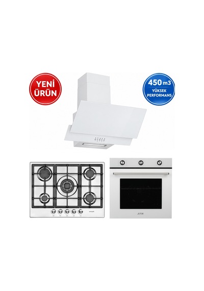 Eminçelik Ve AFM Tech Boano 22380 - FM7601 - FM3301W 5 Gözlü Beyaz - Inox Ankastre Set