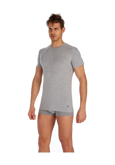U.S. Polo Assn. Erkek Gri Melanj 2 Li Yuvarlak Yaka Atlet 80197 Gri