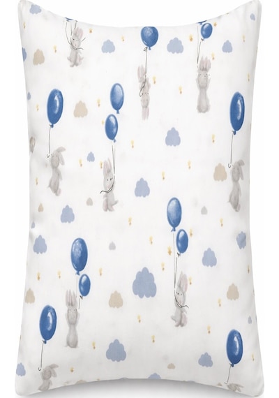 More Home Müslin Bebek Yastık Kılıfı Kapaklı 35x45 Tavşanlı Balonlu Mavi Beyaz Beyaz - Mavi