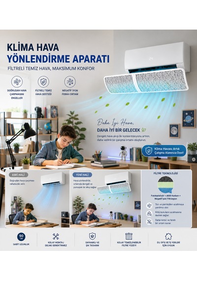 Filtreli Klima Hava Yönlendirme Aparatı Dekoratif Tasarım Temiz Ve Konforlu Hava Deneyimi Beyaz