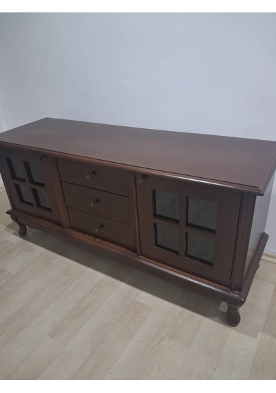 Tv Sehpa St 90567 Pencere Model Ahşap Kayın Aslan Ayak Ceviz Renk 125 Cm El Yapım Ceviz