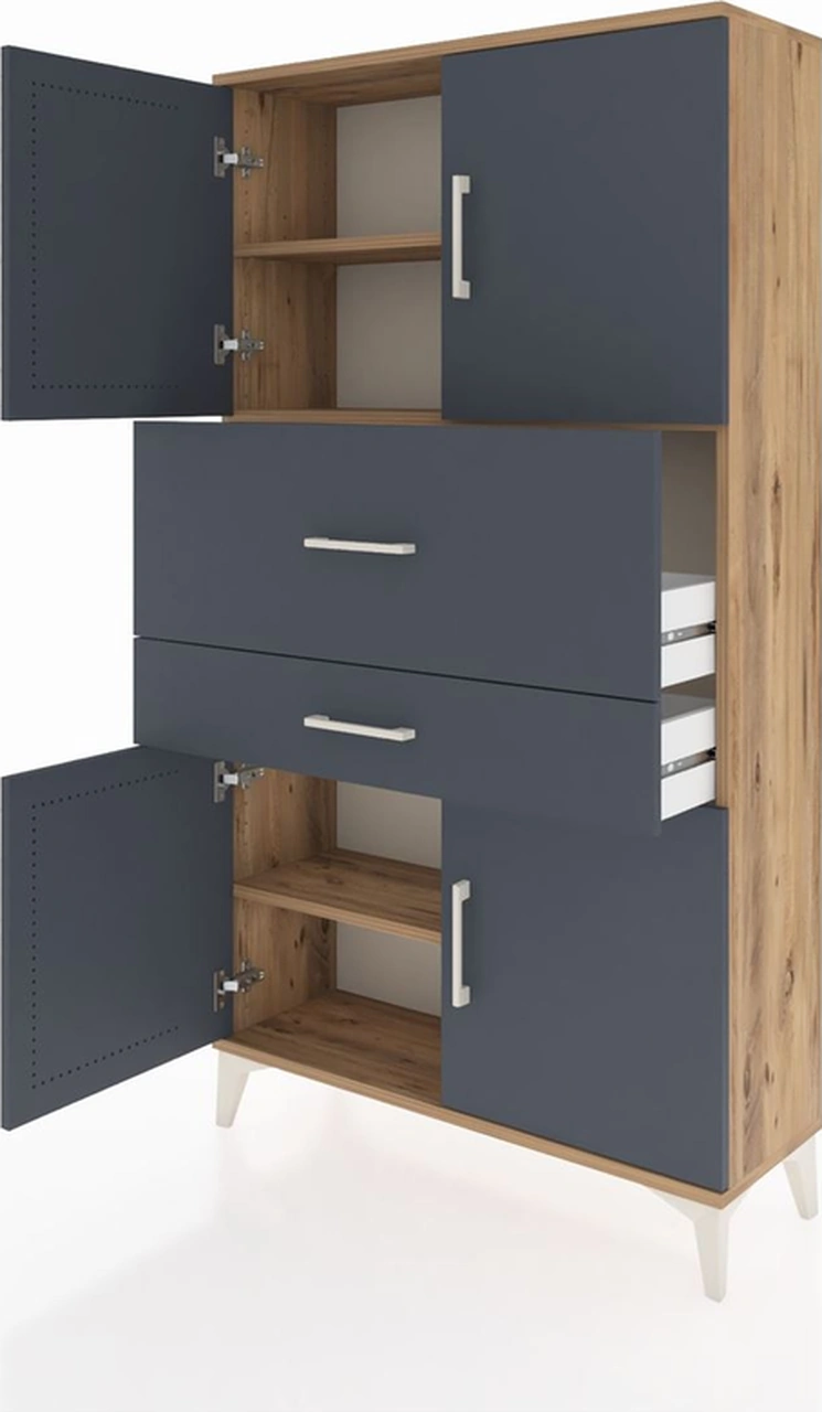 Arges Dolap 3 Raflı 2 Çekmeceli 4 Kapaklı 88x30x163 Çam-antrasit Çam