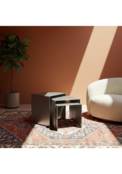 Modern Metal Zigon Sehpa Seti Minimal Tasarım İç İçe Geçen Yan Sehpa 3 Lü Set Gri