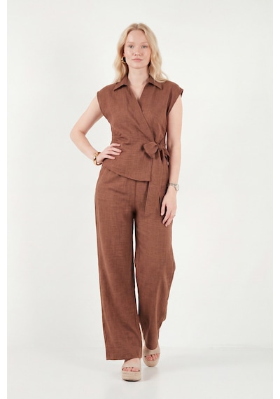 Lela Regular Fit Bağlama Detaylı Kolsuz Takım Bayan Takım 5866787 Kahve