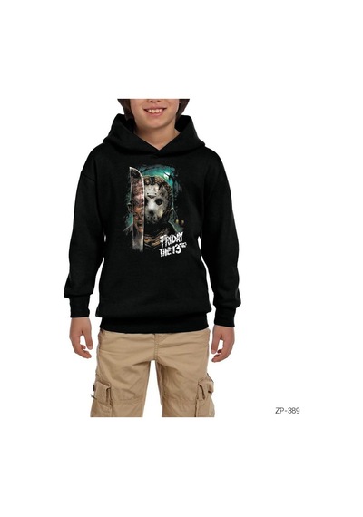 Zepplin Giyim Friday The 13Th 13Üncü Cuma Siyah Çocuk Kapşonlu Sweatshirt