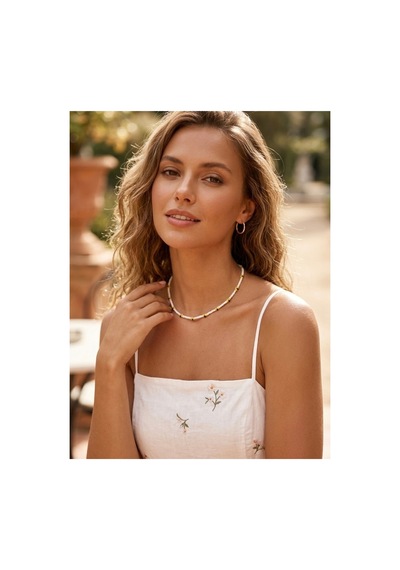 Kadın Beyaz Sarı Boncuklu Arı Kolye Minimal Choker Kolye