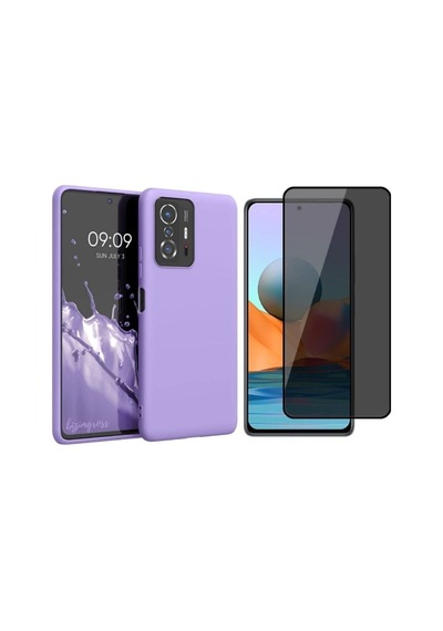 Xiaomi Mi 11t Kılıf Premium Silikon Telefon Kılıfı+tam Kaplayan Hayalet Ekran Koruyucu Cam Mor