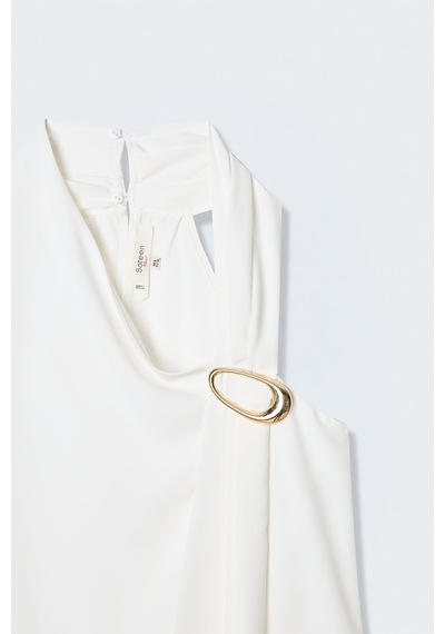 Sateen Aksesuar Detaylı Kolsuz Bluz - Ekru-137511