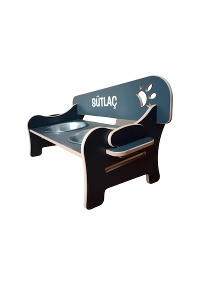Realwood Özel İsim Baskılı Ahşap Kademeli Eğimli Kedi Köpek Kasesi