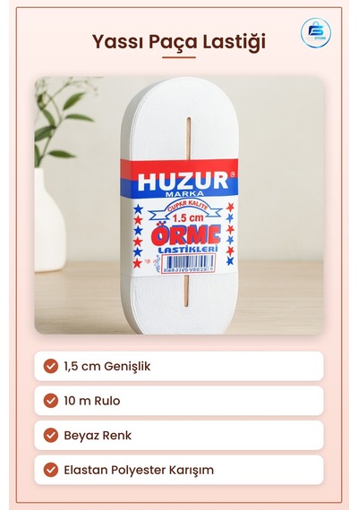 Paça Lastikı Yassı 1,5 Cm Beyaz 10 M Örme Elastik Dekoratif Şerit