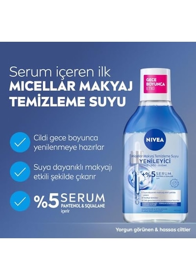 Nıvea Micellar Yenileyici Makyaj Temizleme Suyu 400 Ml,suya Dayanıklı Makyajı Çıkarır,ovalaa Gerektirmez, Serum İçerikli,pantenol