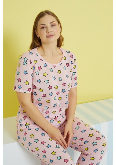 Siyah İnci Curve Büyük Beden Battal Boy Örme Pijama Takımı 24103613 Çok Renkli